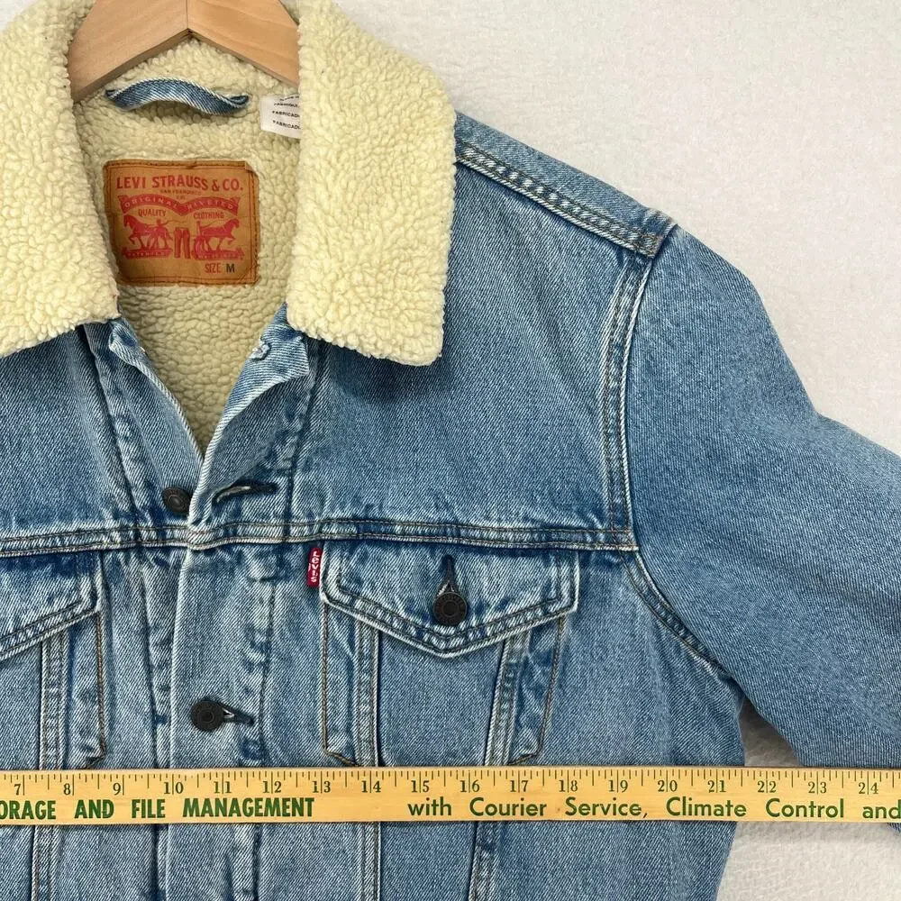 Levi's Light Blue Denim Sherpa Collar Jacket - Picture 10 of 16
